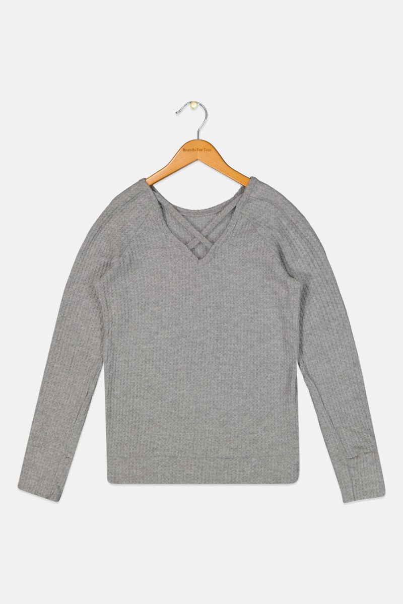 Kids Girl Jacquard Long Sleeve Sweatshirts, Grey