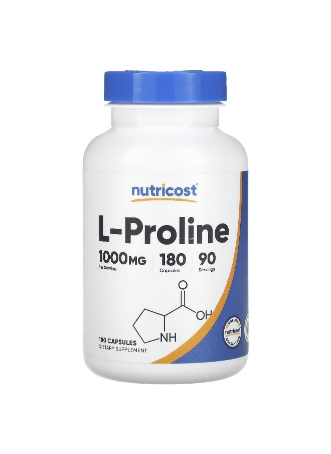 Nutricost Nutricost, L-Proline, 1,000 mg, 180 Capsules (500 mg per Capsule)  - Image 1