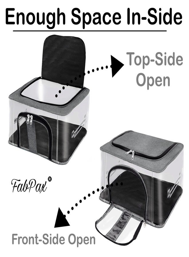 FabPax Set of 4 Transparent Storage Bag for Clothes, Garments, Sarees with Carry Handle Clear PVC Moisture Proof Storage Box for Clothes Closet Wardrobe Organizer (44x31x24 cm) (Grey) - Image 3