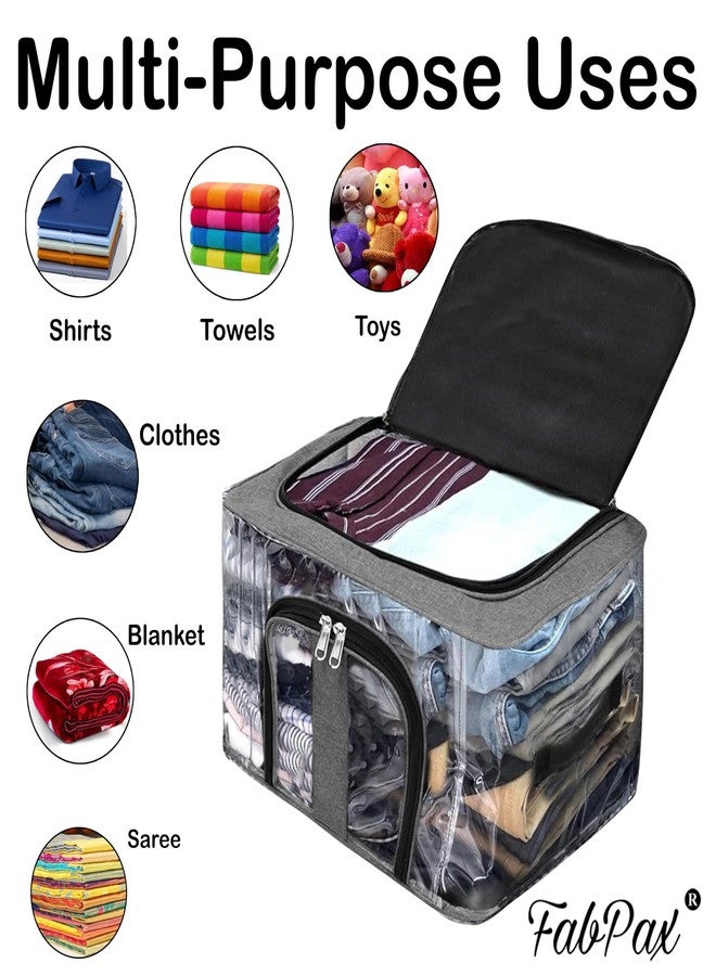FabPax Set of 4 Transparent Storage Bag for Clothes, Garments, Sarees with Carry Handle Clear PVC Moisture Proof Storage Box for Clothes Closet Wardrobe Organizer (44x31x24 cm) (Grey) - Image 5