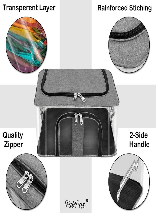 FabPax Set of 4 Transparent Storage Bag for Clothes, Garments, Sarees with Carry Handle Clear PVC Moisture Proof Storage Box for Clothes Closet Wardrobe Organizer (44x31x24 cm) (Grey) - Image 4
