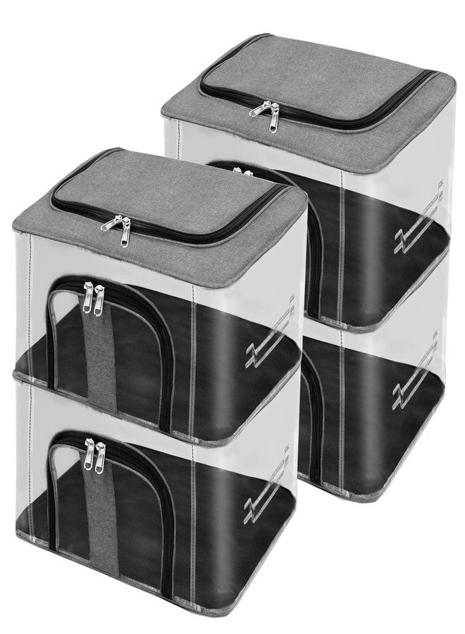 FabPax Set of 4 Transparent Storage Bag for Clothes, Garments, Sarees with Carry Handle Clear PVC Moisture Proof Storage Box for Clothes Closet Wardrobe Organizer (44x31x24 cm) (Grey) - Image 1