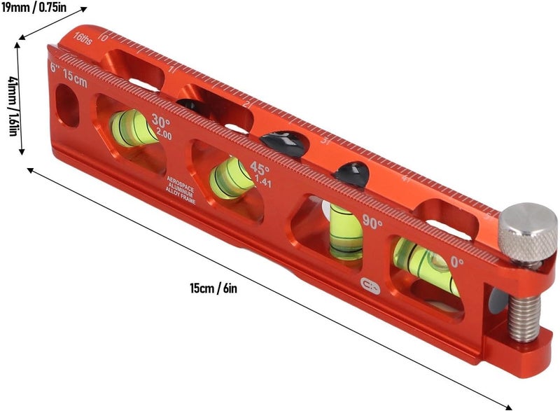 Hilitand Bubble Level Ruler, 6 Inch 15cm Level with 4 Bubble Vials for 0/30/45/90 Degrees, Cast Aluminum Ruler with Metric Imperial Scales for Pipe Work - Image 2