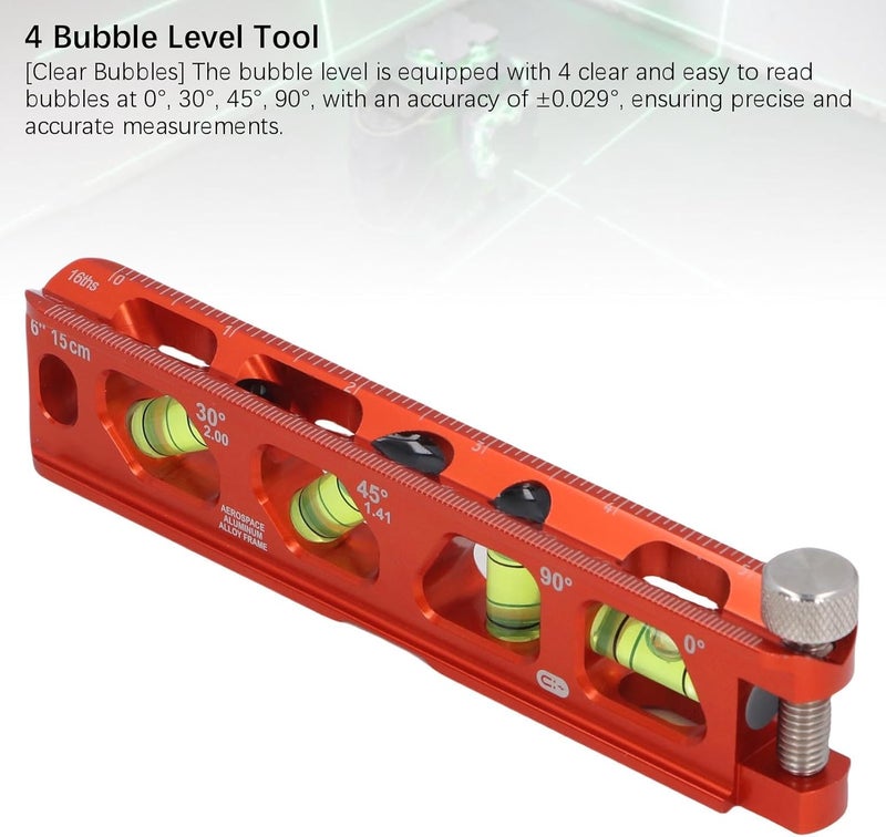 Hilitand Bubble Level Ruler, 6 Inch 15cm Level with 4 Bubble Vials for 0/30/45/90 Degrees, Cast Aluminum Ruler with Metric Imperial Scales for Pipe Work - Image 5