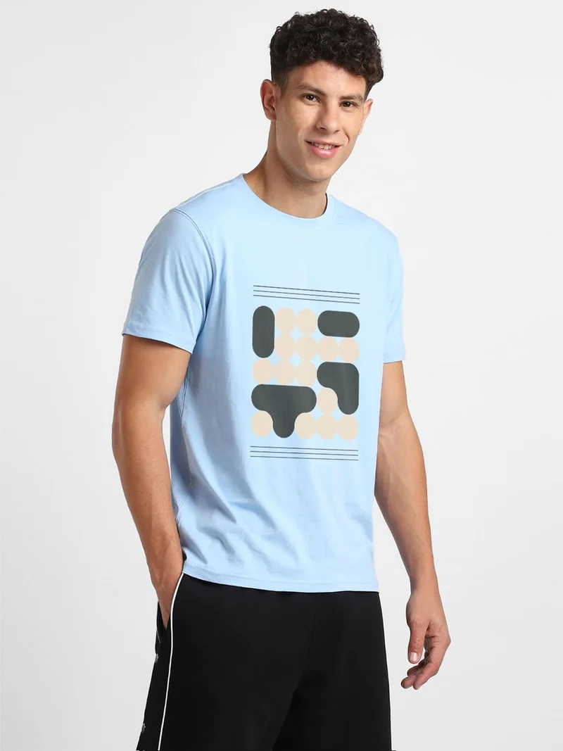 NOBERO Men's Light Blue Graphic Print T-Shirt
