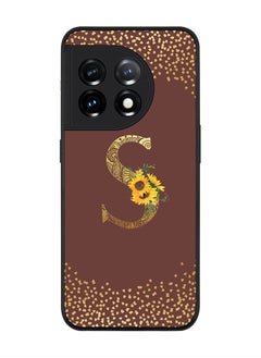 Rugged Black edge case for OnePlus 11R 5G / OnePlus Ace 2 Slim fit Soft Case Flexible Rubber Edges Anti Drop TPU Gel Thin Cover - Custom Monogram Letter Floral Pattern Alphabet - S (Brown)