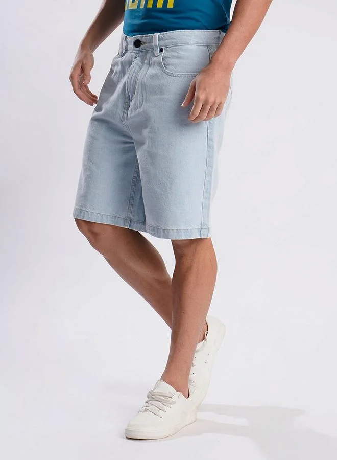 Styli Men Light Blue Relaxed Fit Denim Shorts By Bene Kleed