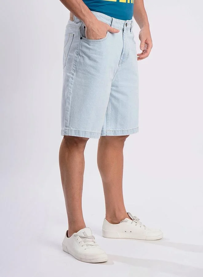 Styli Men Light Blue Relaxed Fit Denim Shorts By Bene Kleed