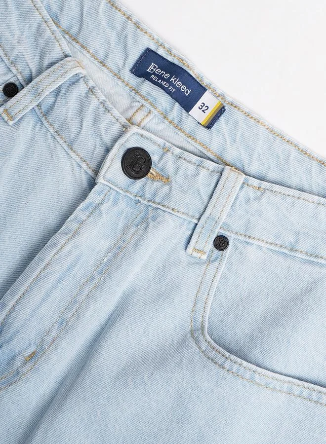 Styli Men Light Blue Relaxed Fit Denim Shorts By Bene Kleed