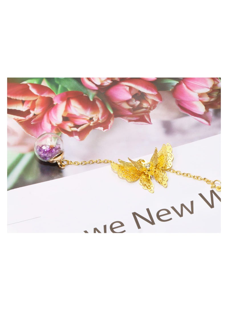 SYOSI Gift Bookmarks for Women, SYOSI Handmade 3D Butterfly and Dried Flower Bead Charms, Pendant Metal Leaf Book Markers Appreciation Mother's Day Gifts for Teachers Students Readers Mom Girls (purple) - Image 3