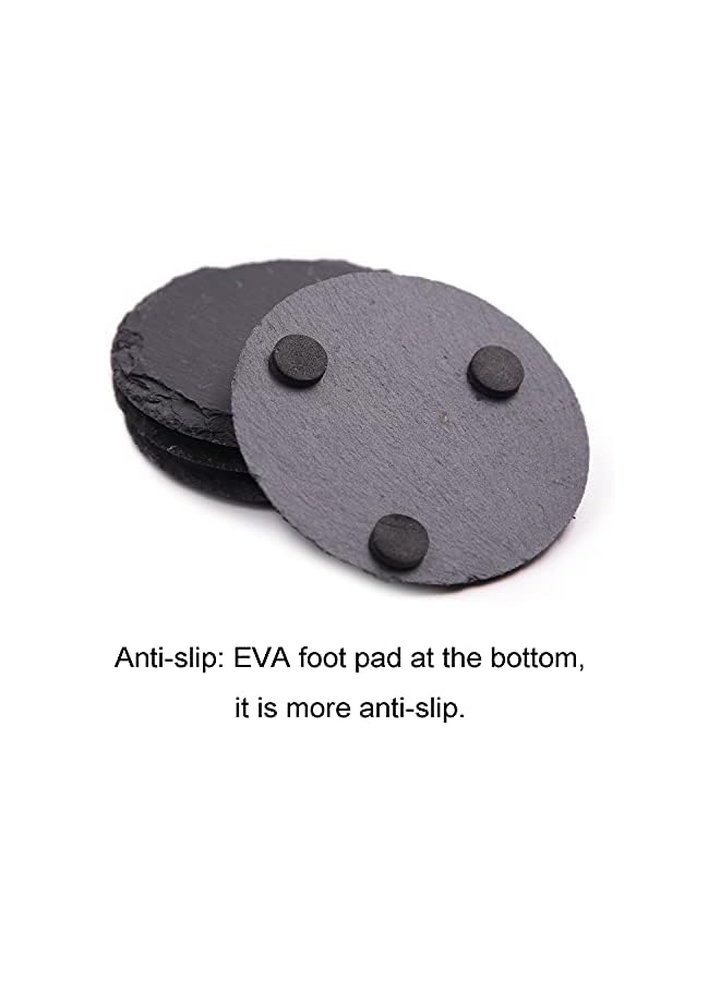 The Bros Slate Stone Coasters Set,4 PCS Black Round Cup Coaster,Natural Edge Drinks Stone for Bar Kitchen Home,3.93inch - Image 3
