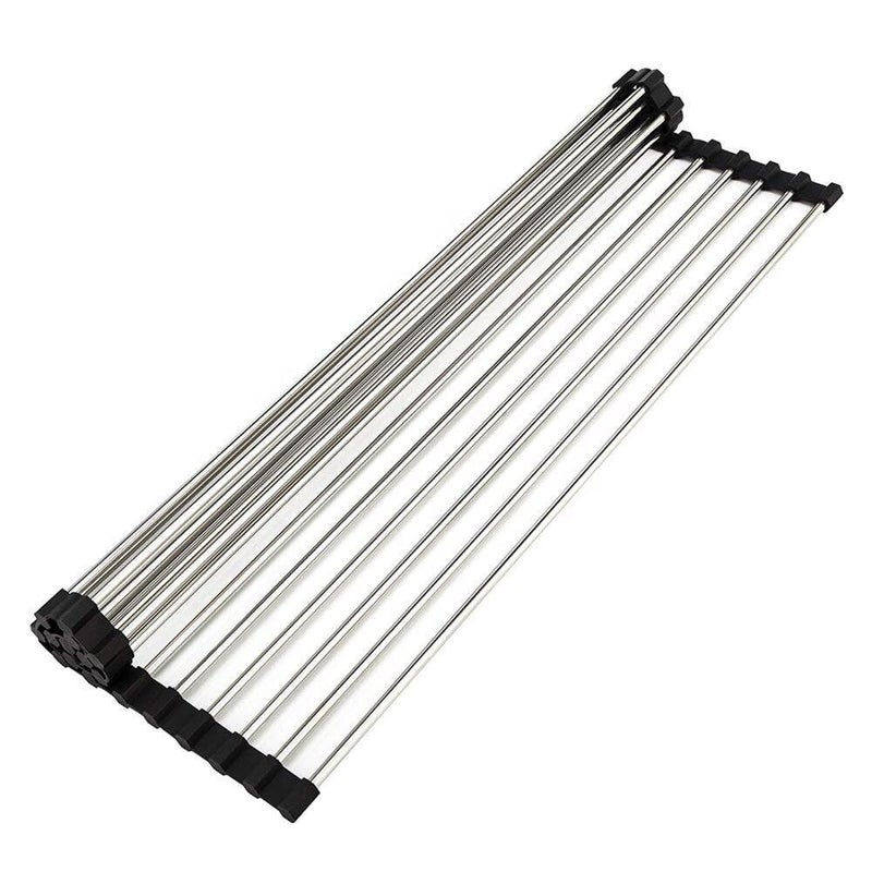 SCILLA Stainless Steel Sink Folding Vegetable Fruit and Dish Drying Drain Rack Stainless Steel RollUp Over Sink Rack Kitchen Foldable Drying DrainerMulticolor 45CM - Image 1