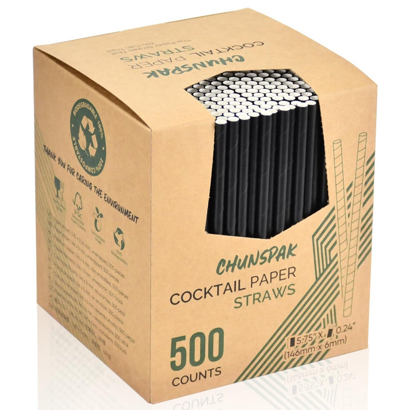 500 Bulk 575 inch Black Short Paper Straws Stir Straws for Cocktail Coffee Mixed Drinks  Home Bar and Restaurant Straws  100 Biodegradable