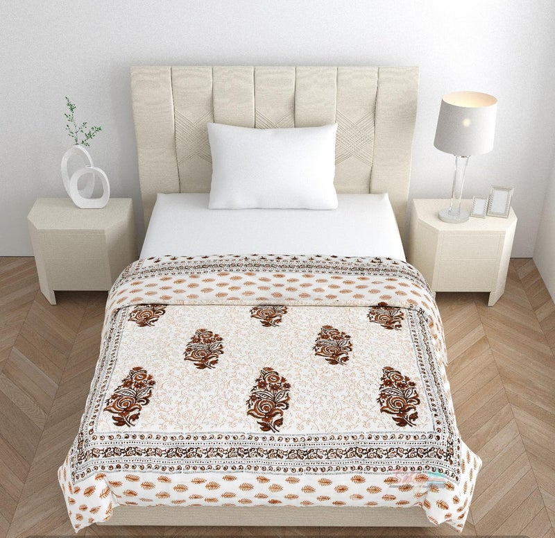 LOARSHY Cotton Hand Block Printed Razai King Size Lightweight Rajai/Blankets/Quilts - Brown (Size 90X108 INCHES) - Image 1