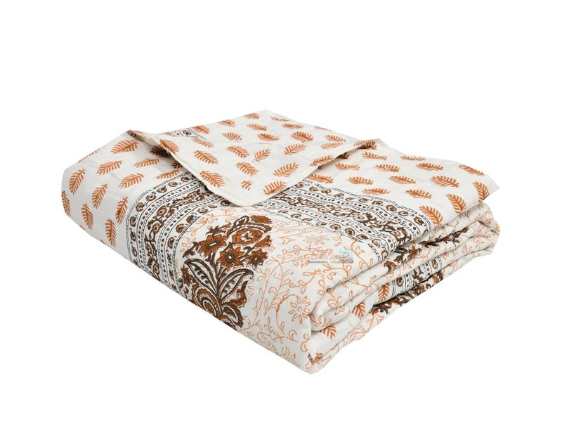 LOARSHY Cotton Hand Block Printed Razai King Size Lightweight Rajai/Blankets/Quilts - Brown (Size 90X108 INCHES) - Image 2