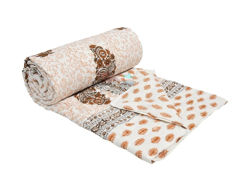 LOARSHY Cotton Hand Block Printed Razai King Size Lightweight Rajai/Blankets/Quilts - Brown (Size 90X108 INCHES) - Image 3