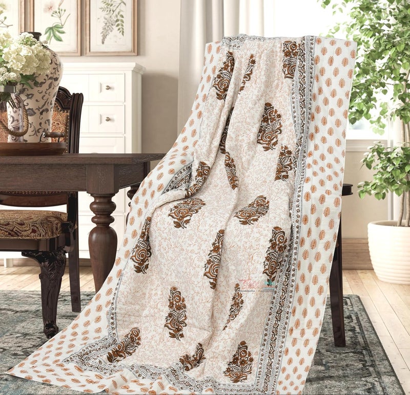 LOARSHY Cotton Hand Block Printed Razai King Size Lightweight Rajai/Blankets/Quilts - Brown (Size 90X108 INCHES) - Image 5