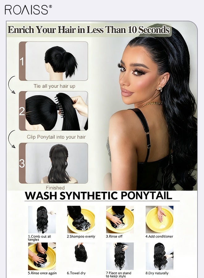 roaiss 30 Inch Long Ponytail Extension Synthetic Wavy Pony Tail for Daily Party Use Curly Hair Ponytail Extension Claw Jaw Clip Natural Fluffy Ponytail Wig with Drawstring for Women Daily Use - Image 5