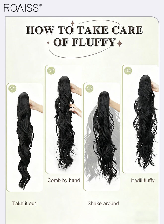 roaiss 30 Inch Long Ponytail Extension Synthetic Wavy Pony Tail for Daily Party Use Curly Hair Ponytail Extension Claw Jaw Clip Natural Fluffy Ponytail Wig with Drawstring for Women Daily Use - Image 4