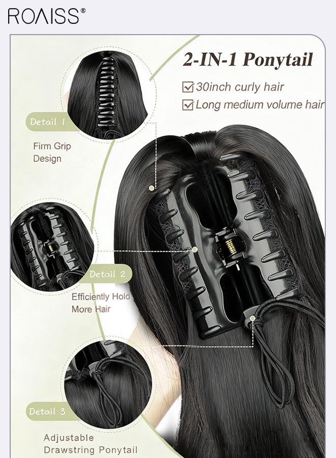 roaiss 30 Inch Long Ponytail Extension Synthetic Wavy Pony Tail for Daily Party Use Curly Hair Ponytail Extension Claw Jaw Clip Natural Fluffy Ponytail Wig with Drawstring for Women Daily Use - Image 2