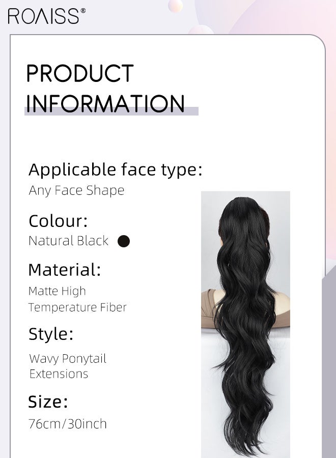 roaiss 30 Inch Long Ponytail Extension Synthetic Wavy Pony Tail for Daily Party Use Curly Hair Ponytail Extension Claw Jaw Clip Natural Fluffy Ponytail Wig with Drawstring for Women Daily Use - Image 3