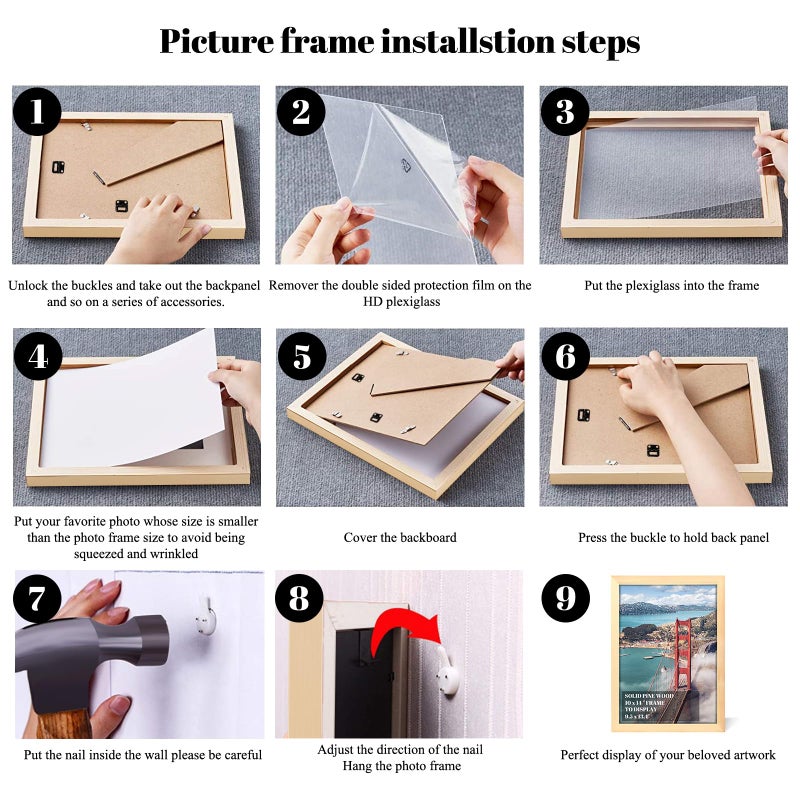 Soniuong 10x14 inch Wood Picture Frames for Wall Hanging Diamond Painting Frames Rectangle Baby Scan Picture Frame for Family Walls Decoration Anniversary Wedding Christmas Halloween Shower Certificate - Image 4