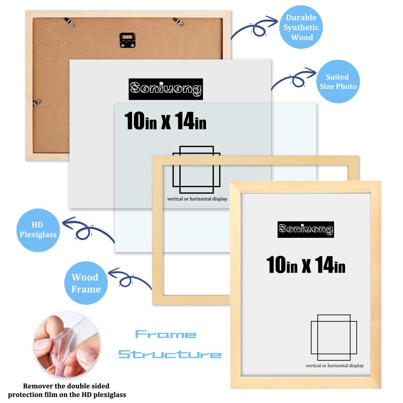 Soniuong 10x14 inch Wood Picture Frames for Wall Hanging Diamond Painting Frames Rectangle Baby Scan Picture Frame for Family Walls Decoration Anniversary Wedding Christmas Halloween Shower Certificate - Image 3