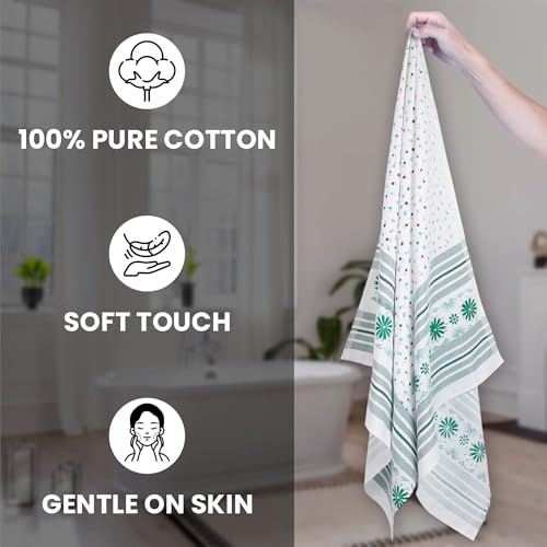 ZAHYA 100% Cotton Floral Bath Towels – Large Size, Set of 2, Super Soft, Quick Dry, Lightweight, Absorbent, Stitched Border - Image 2