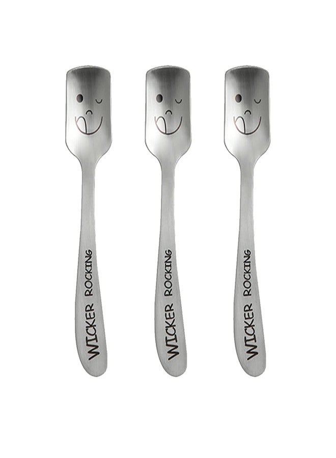 Leeonz 304 Stainless Steel Spoon, Toddler Utensils, High-Looking Ins Style Smiling Face Tableware Set, Household Cute Children's Rice Spoon, Smiling Square Spoon (Set of 3, Silver) - Image 1