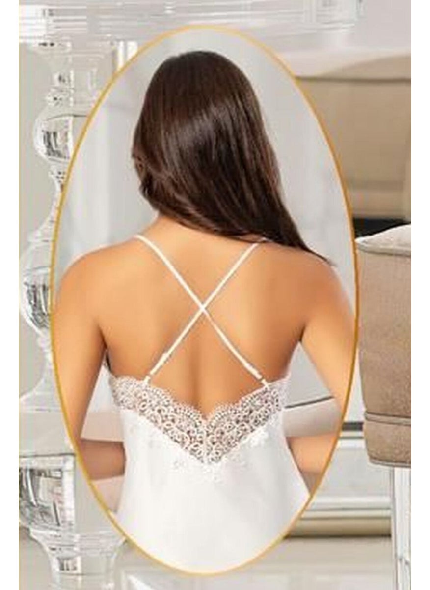 X-Ses - Xses 2104 Women's Satin Dressing Gown Nightgown Set-Ecru - Image 1