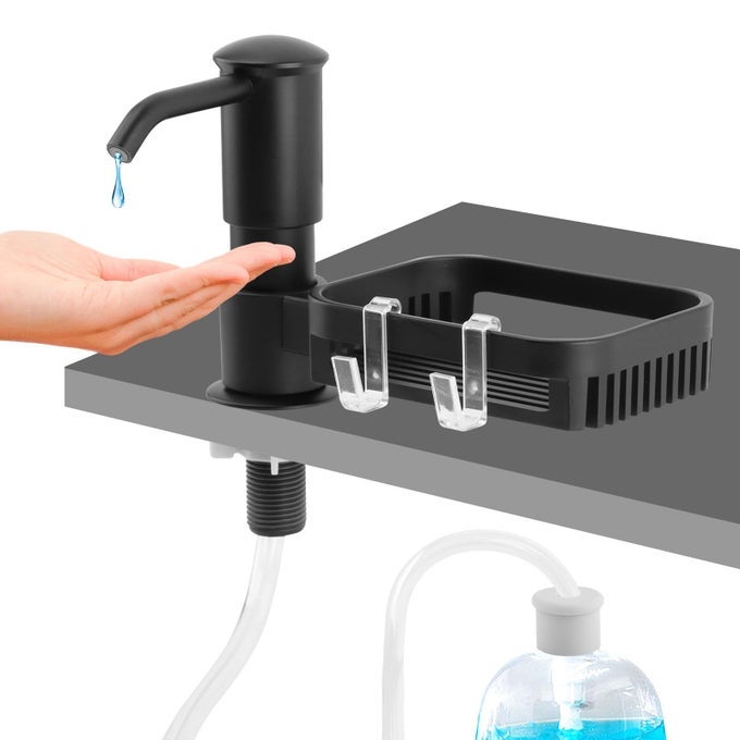 SOAP DISPENSER FOR KITCHEN SINK BUILT IN KICHEN SINK SOAP DISPENSER WITH 40 EXTENSION TUBE KIT AND STORAGE BASKET LIQUID SOAP DISPENSER PUMP NO NEED TO FILL THE LITTLE BOTTLE AGAIN