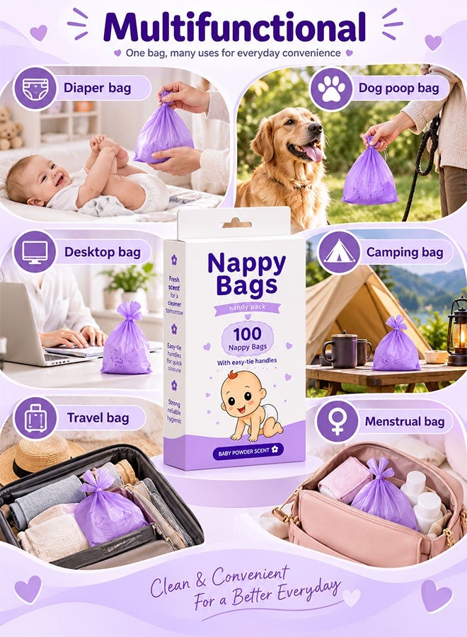 Super ZYouth 200 Pcs Disposable Diaper Sacks, Odour Control Baby Nappy Disposal Bags with Easy-Tie Handles, Leak-Resistant Diaper Bags for Collecting Nappies and Rubbish, Home & Travel Use - Image 4
