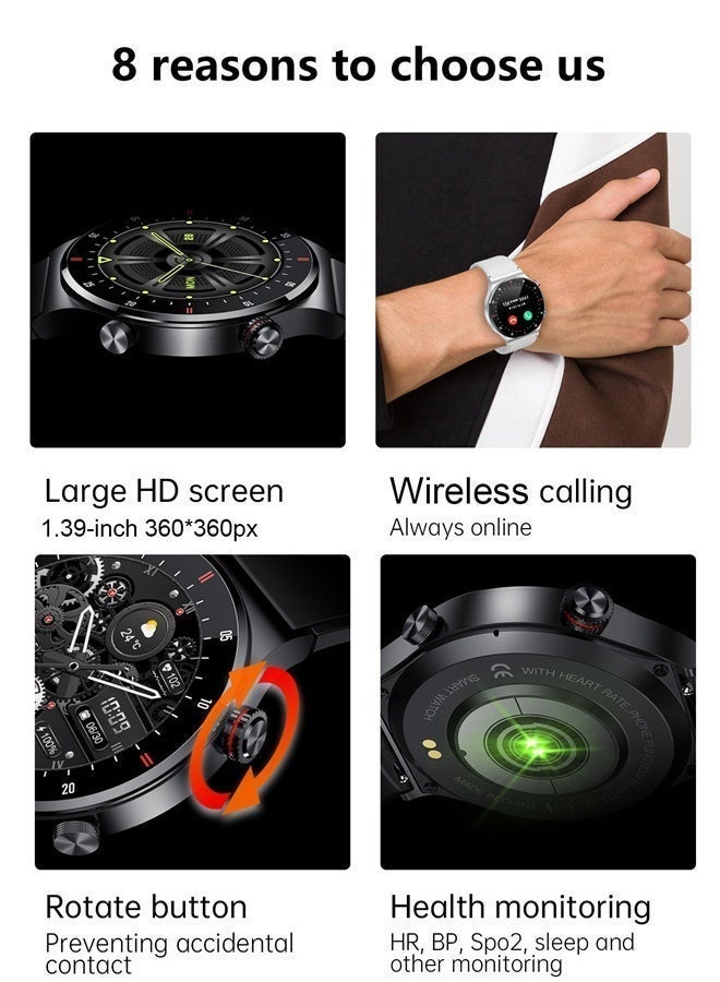 LIGE Top Brand Fashion Premium Smartwatch 1.39-Inch HD Screen 360*360px ,Multiple Sports Modes ,Online Wireless Calling ,Sleep Monitoring ,IP67 Waterproof Stainless Steel 290mAh Large Battery Capacity Mens Wristwatches Gifts Silver - Image 5