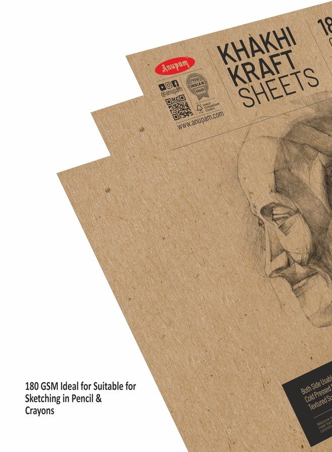 Anupam A4 Kraft Paper | Brown Colour Loose Sheets | 100% Recyclable Acid Free Sheet | 180 GSM | 30 Sheet / 60 Pages | Ideal for Pencil Drawing Doodling Sketching - Image 4