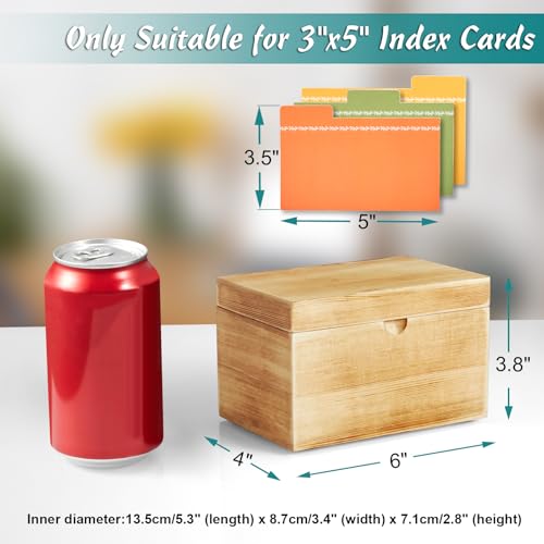 DRASTAR Index Card Holder, 3x5 Index Card Box, Wooden Index Card Organizer with 45 Dividers, Flashcard Notecard Holders for Home Office, Brown - Image 2