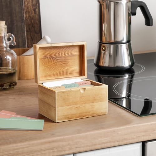 DRASTAR Index Card Holder, 3x5 Index Card Box, Wooden Index Card Organizer with 45 Dividers, Flashcard Notecard Holders for Home Office, Brown - Image 4