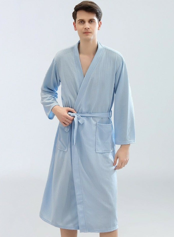 إسكدنيا رداء خفيفة الوزن رداء وافل كيمونو رداء حمام ناعم سريع التجفيف رداء ليلي أزرق السماء - Image 1