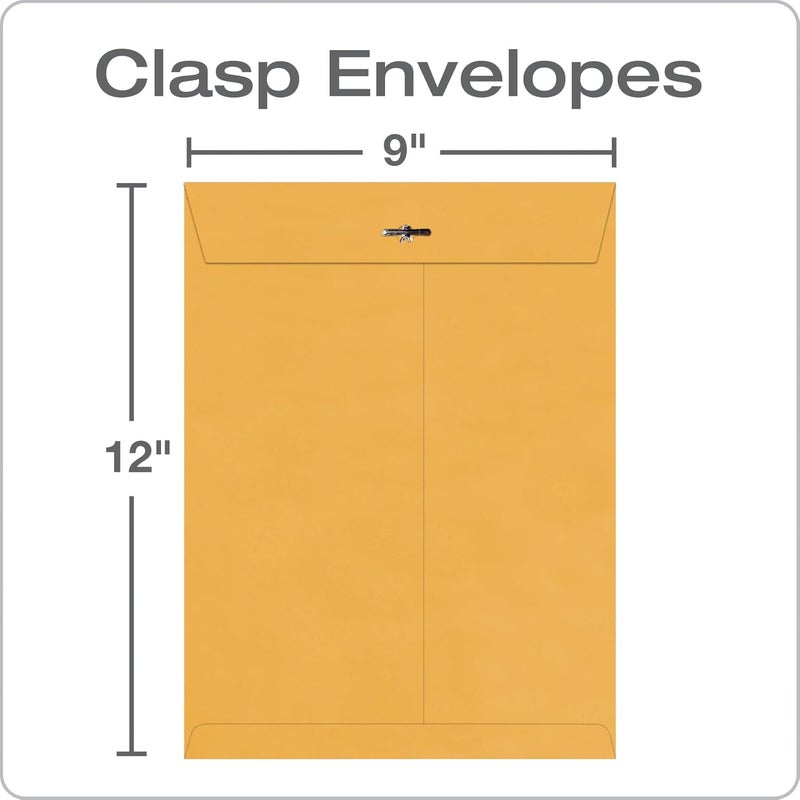 Quality Park 9 x 12 Clasp Envelopes, Clasp and Gummed Closures for Storing or Mailing, Extra Heavy-Duty 32 lb Kraft Paper, 100 per Box (QUA37790) - Image 2
