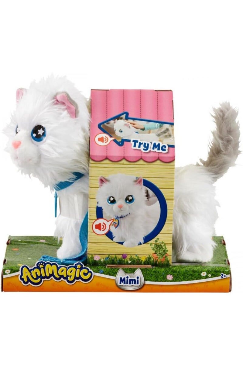 Animagic Mimi the Cat Interactive Plush Toy, Walking and Meowing, Soft White Fur, Batter...
