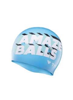 TYR Amaze Balls Silicone Swim Cap (Blue/White)  - Image 1