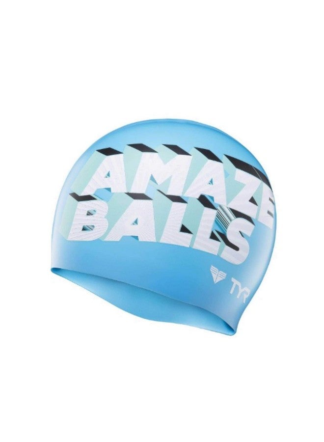 TYR Amaze Balls Silicone Swim Cap (Blue/White) - Image 1