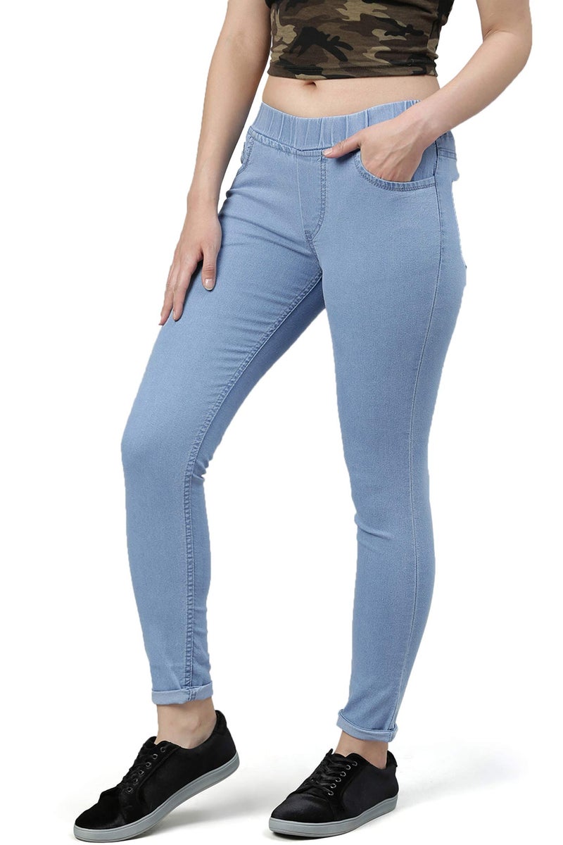 ADBUCKS Women's Denim Slim Fit Mid Rise Stretch Jeggings (Icyblue, 44) - Image 2