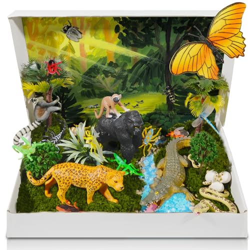 Pamonrueer 34 PCS Rainforest Diorama Kit Rainforest Animals Figurines Set Assorted Creatures Rainforest Diorama Supplies Animals Model Trees DIY Rainforest Decor - Image 1