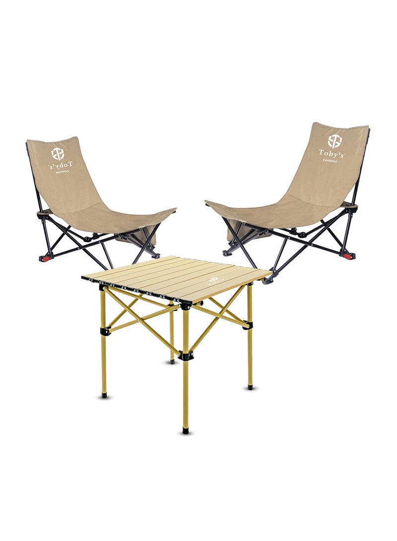 توبيز طاولة توبى خفيفة قابلة للطي مع كرسيين قابلين للطي محمولين – حقيبة حمل مرفقة، مجموعة للنزهات، الشاطئ والصيد - Image 1