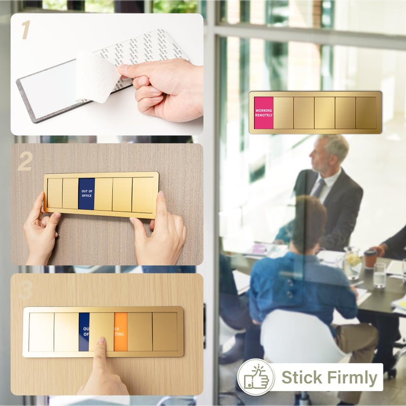 EliteSign Office Door Signs -6 Options Do Not Disturb, In A Meeting, Out Of Office, Working Remotely, Back Soon Please Knock,Privacy Door Slider Sign for Meeting & Conference Room Brushed Gold - Image 5