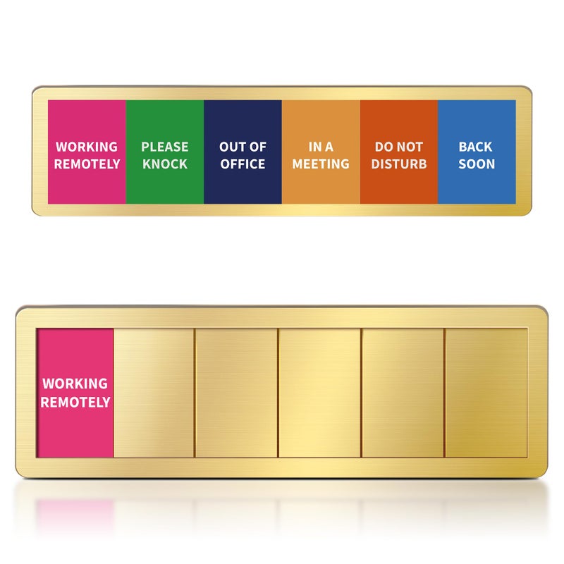 EliteSign Office Door Signs -6 Options Do Not Disturb, In A Meeting, Out Of Office, Working Remotely, Back Soon Please Knock,Privacy Door Slider Sign for Meeting & Conference Room Brushed Gold - Image 1