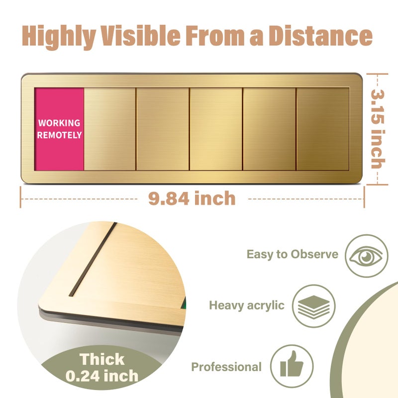 EliteSign Office Door Signs -6 Options Do Not Disturb, In A Meeting, Out Of Office, Working Remotely, Back Soon Please Knock,Privacy Door Slider Sign for Meeting & Conference Room Brushed Gold - Image 2