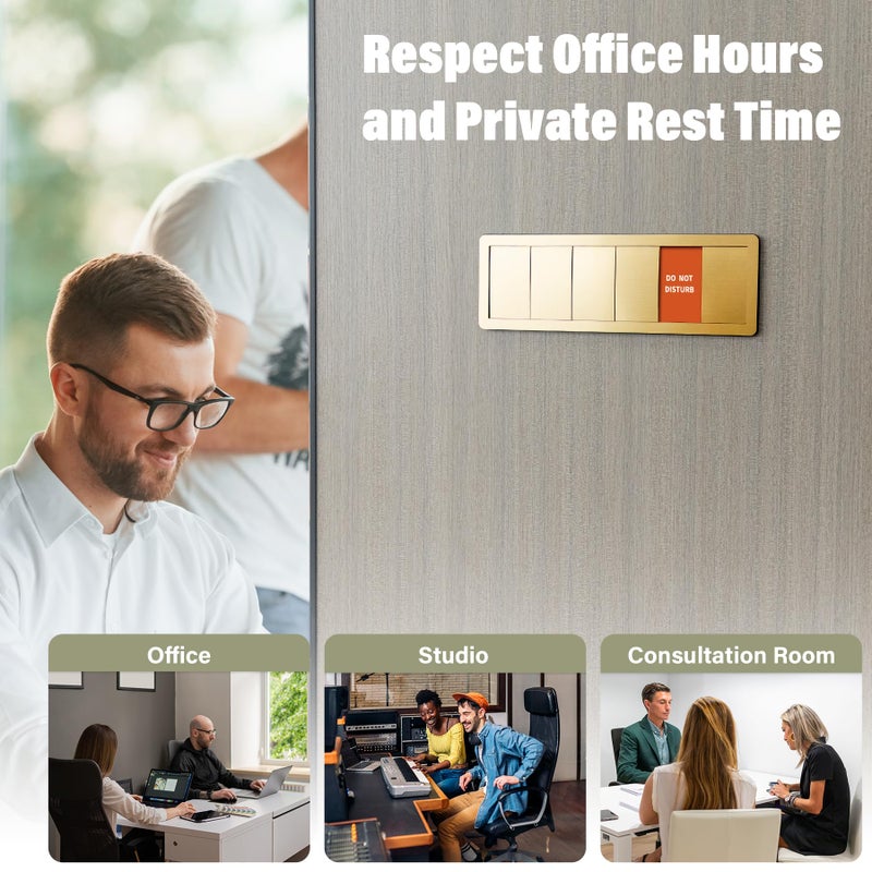 EliteSign Office Door Signs -6 Options Do Not Disturb, In A Meeting, Out Of Office, Working Remotely, Back Soon Please Knock,Privacy Door Slider Sign for Meeting & Conference Room Brushed Gold - Image 3