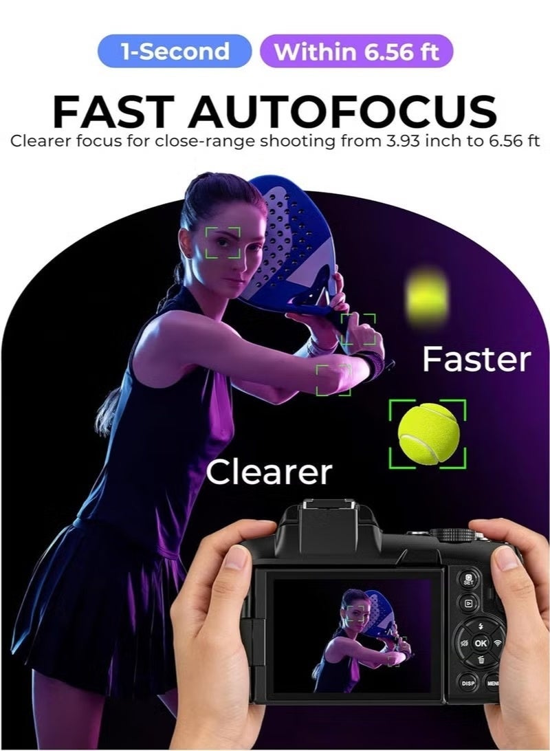 KORAX 5K Digital Camera - 80MP WiFi Cameras for Photography - UHD Fast Autofocus Vlogging Camera for YouTube with 3" 270° Flip Screen - Travel Video Camara for Beginner with 18X Zoom, 128GB Card, Lens Hood - Image 5