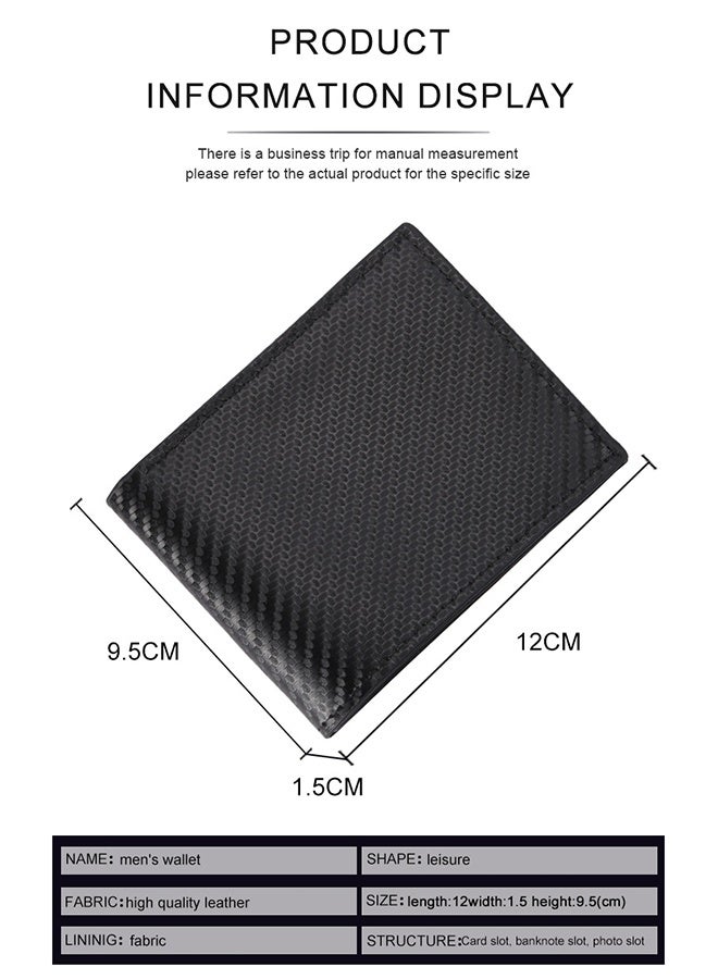Mens Wallet Multi-functional Casual Tersely Leather Trifold Carbon Fiber Rfid Blocking Card Holder Bifold Stylish Wallets with Id Window Gifts for Men Business Black - Image 3